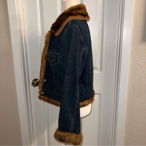 No Boundaries Vintage Y2K 90s Mobwife Faux Fur Denim Preppy Jacket - Picture 4 of 8
